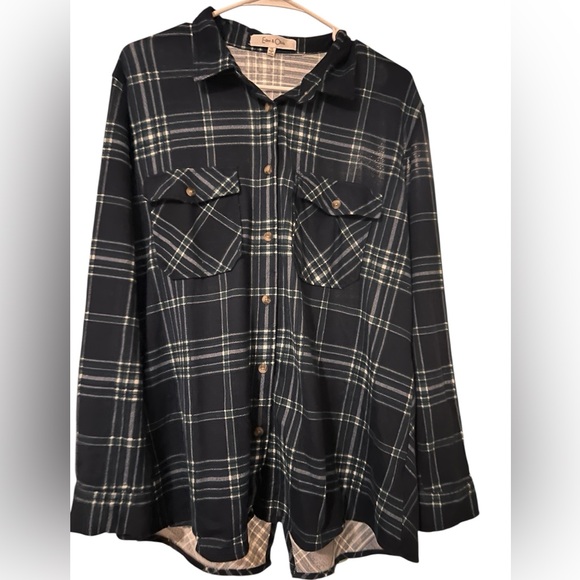 Eden & Olivia Tops - Eden & Olivia Blue and Green Plaid Top Open Back Button Down